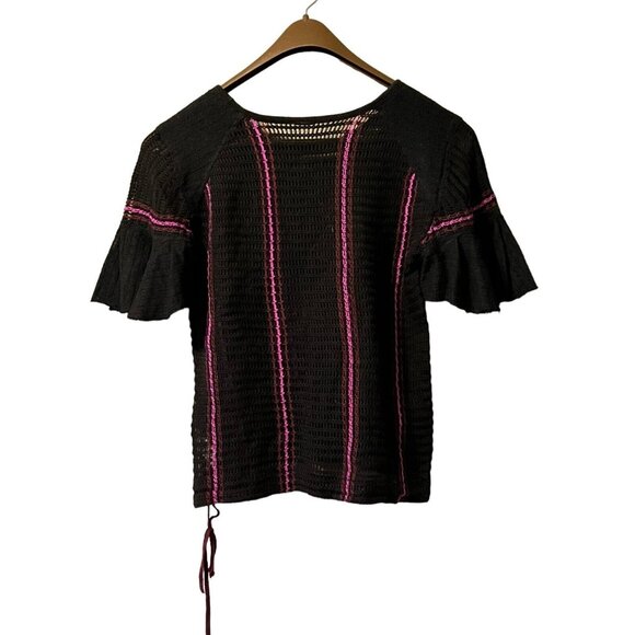 Free People Beach Black‎ Crochet Open Knit Tunic Top Size Measured Boho Cottage - Picture 2 of 8